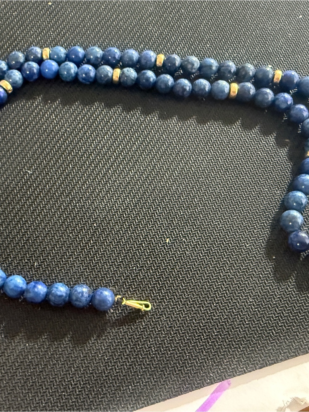 Lapis Navy Blue Beaded Necklace with Gold Accents
